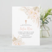 Boho Pink Girls Christening Baptism Uitnodiging (Staand voorkant)