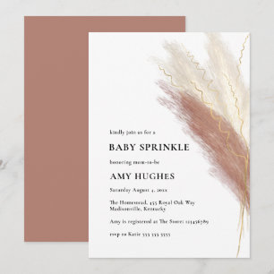 Boho Pink Gold Pampas Grass Baby Girl Sprinkle Kaart