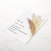 Boho Pink Gold Pampas Real Gold Foil Save Date Folie Uitnodiging (Gedraaid)