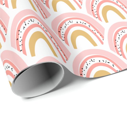 Boho Pink Gold Rainbow Modern Pattern Cadeaupapier (Rol Hoek)