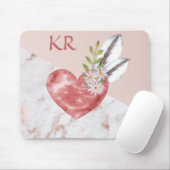 Boho Pink Heart Feathers Daisy Marble Pattern Muismat (Met muis)