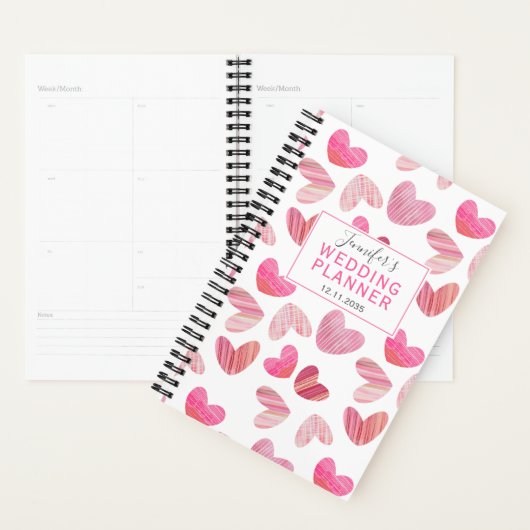 Boho Pink Heart Over Pattern Weddenschap Planner (Display)