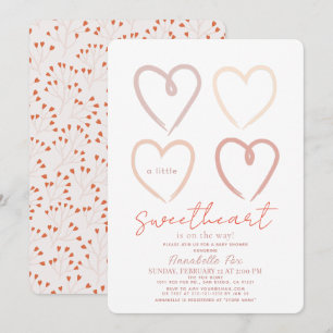 Boho Pink Hearts Little Sweeite Baby shower Inv Kaart