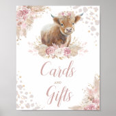 Boho Pink Highland Koe Kaarten & Cadeaubordje Poster (Voorkant)