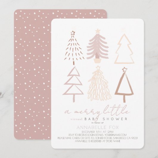 Boho Pink-kerstbomen Virtueel Baby shower Kaart (Voorkant / Achterkant)