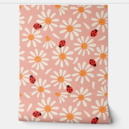 Boho Pink Ladybugs and Daisies Behang