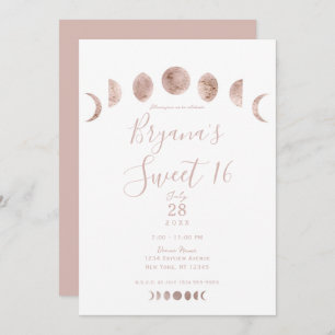 Boho Pink Moon Phases Modern Minimum Sweet 16 Kaart
