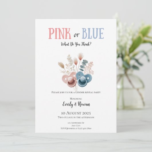 Boho Pink or Blue Gender Reveal Kaart (Staand voorkant)