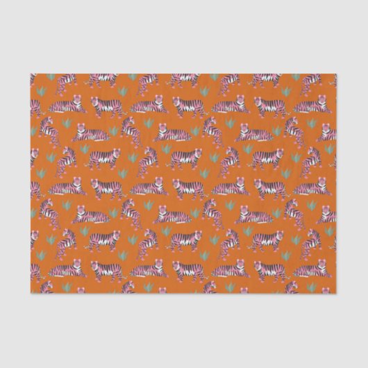 Boho Pink Orange Jungle Tiger Animal Pattern Tissuepapier (Voorkant)