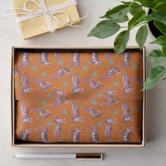 Boho Pink Orange Jungle Tiger Animal Pattern Tissuepapier (Geschenk)