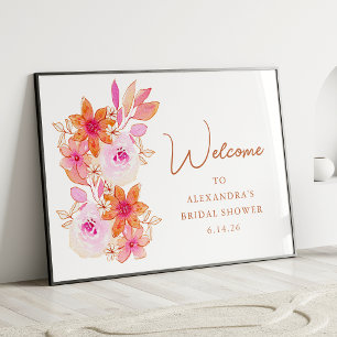 Boho Pink Oranje Flowers Shower Custom Welkom Poster
