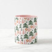 Boho Pink Oranje Groene Kerstbomen Trendy Pink Mok (Midden)