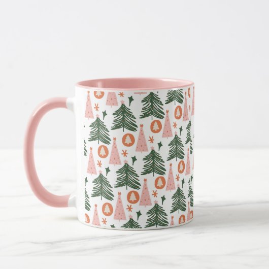 Boho Pink Oranje Groene Kerstbomen Trendy Pink Mok (Links)