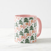 Boho Pink Oranje Groene Kerstbomen Trendy Pink Mok (Voorkant rechts)