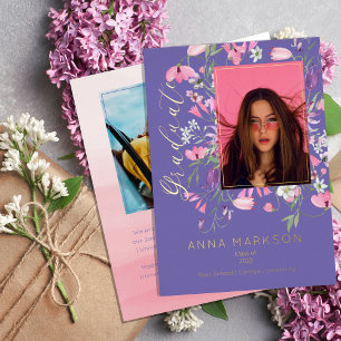 Boho Pink   Paarse Waterverf Afstuderen wilde bloe Folie Uitnodiging