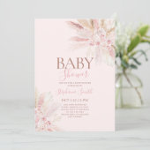 Boho Pink Pampas Baby shower Girl Uitnodiging (Staand voorkant)