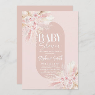 Boho Pink Pampas Baby shower Girl Uitnodiging
