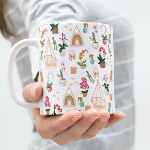 Boho Pink & Peach Orchid Motif Floral Mug