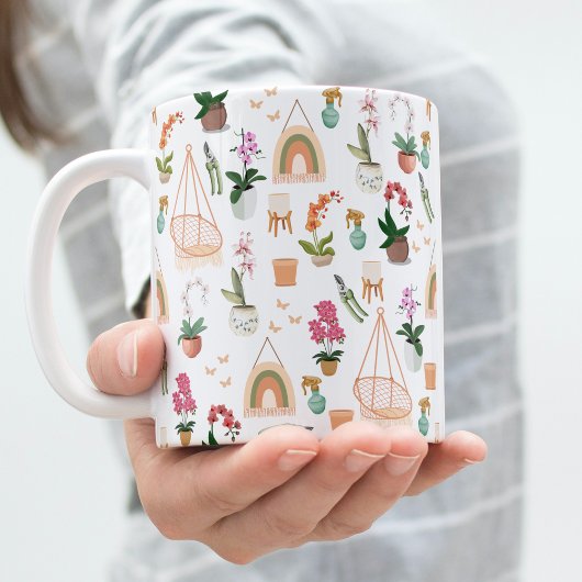 Boho Pink & Peach Orchid Motif Floral Mug