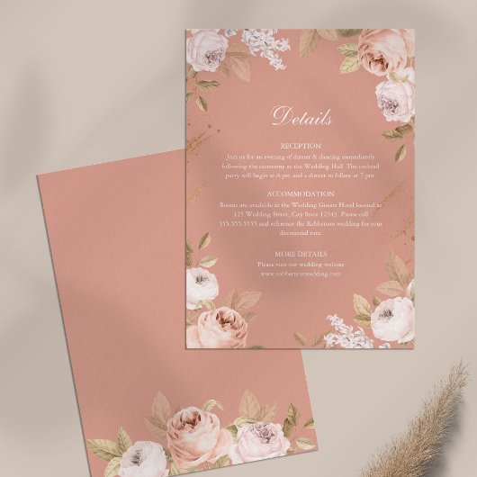 Boho Pink Peonies Mariage Détails Carte