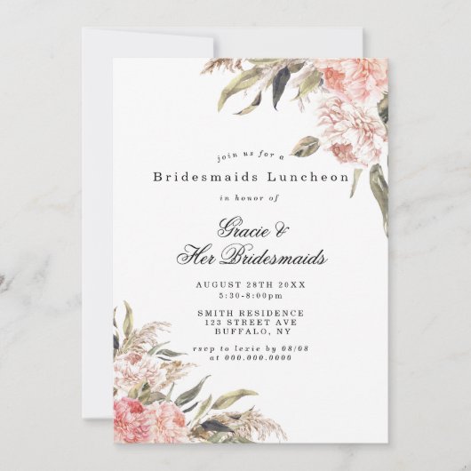 Boho Pink Peony Bridesmaids Invitations de déjeune (Devant)