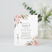 Boho Pink Peony Brunch & Bubble Invitation Kaart (Staand voorkant)