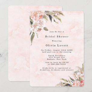 Boho Pink Peony Pampas Bridal Shower Invitations Kaart