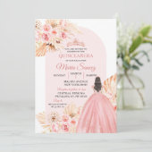 Boho Pink Princess Floral Mis Quince Invitation (Debout devant)