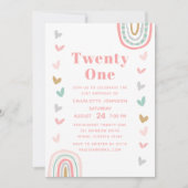 Boho Pink Rainbow Modern 21st Birthday Party Kaart (Voorkant)