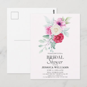 Boho Pink Rose Floral Bouquet Vrijgezellenfeest Briefkaart