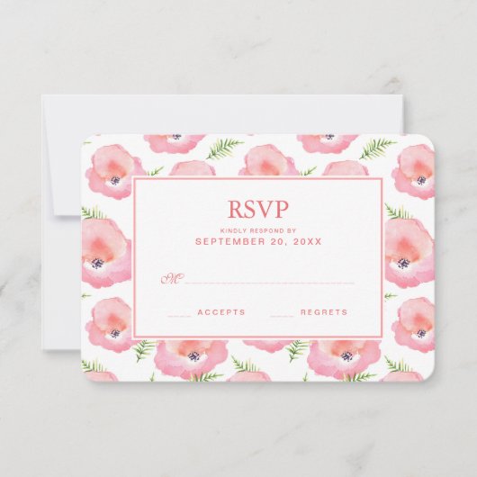 Boho Pink Rose Floral Waterverf - Wedding RSVP (Voorkant)