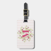 Boho Pink Rose Flowers Monogram Bagagelabel (Voorkant verticaal)