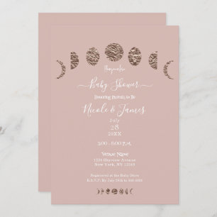 Boho Pink Shine Moon Phases Modern Baby shower Kaart