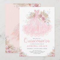 Boho Pink Silver Quinceañera Party Ball Gown