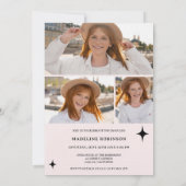 Boho Pink Stars Modern 4-foto Afstuderen Kaart (Achterkant)