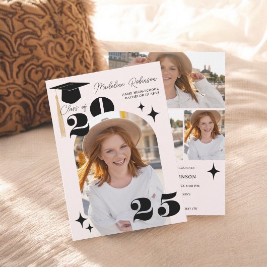 Boho Pink Stars Modern 4-foto Afstuderen Kaart