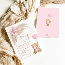 Boho Pink Teddy Bear Ballon Pampas Baby Girl
