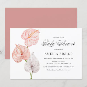 Boho Pink Waterverf Anthuriums Baby shower Kaart