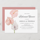 Boho Pink Waterverf Anthuriums Rehearsal Dinner Kaart (Voorkant / Achterkant)