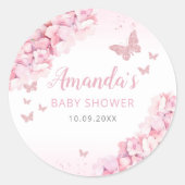 Boho Pink Waterverf Floral Butterfly Baby shower Ronde Sticker (Voorkant)