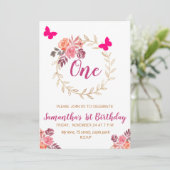 Boho Pink Waterverf Floral eerste verjaardag Kaart (Staand voorkant)