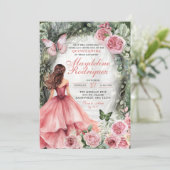 Boho Pink Whimsical Forest Quinceanera Kaart (Staand voorkant)