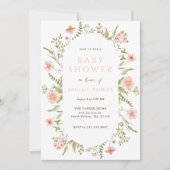Boho Pink Wildflower Baby shower Invitation Kaart (Voorkant)