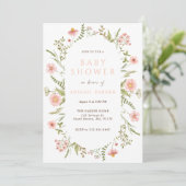 Boho Pink Wildflower Baby shower Invitation Kaart (Staand voorkant)