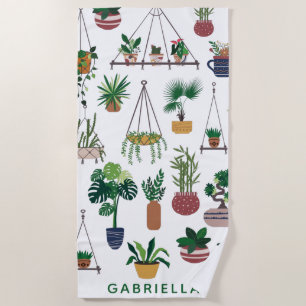 Boho Plant Lady Illustration Art Personalized Strandlaken