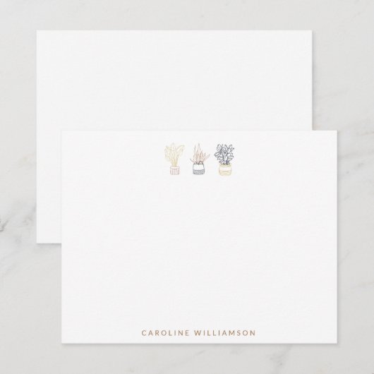 Boho Plant Line Art Illustration Personalized Flat Notitiekaartje (Voorkant / Achterkant)