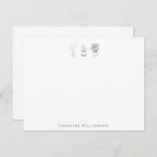 Boho Plant Line Art Illustration Personalized Flat Notitiekaartje