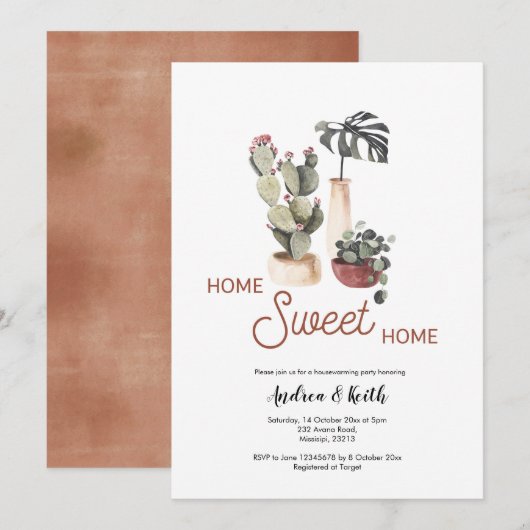 Boho Planten Succulent Housewarming Party Kaart (Voorkant / Achterkant)