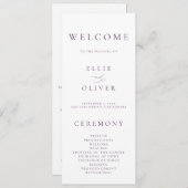 Boho Plum Paarse elegante minimalistische bruiloft Programma (Voorkant / Achterkant)