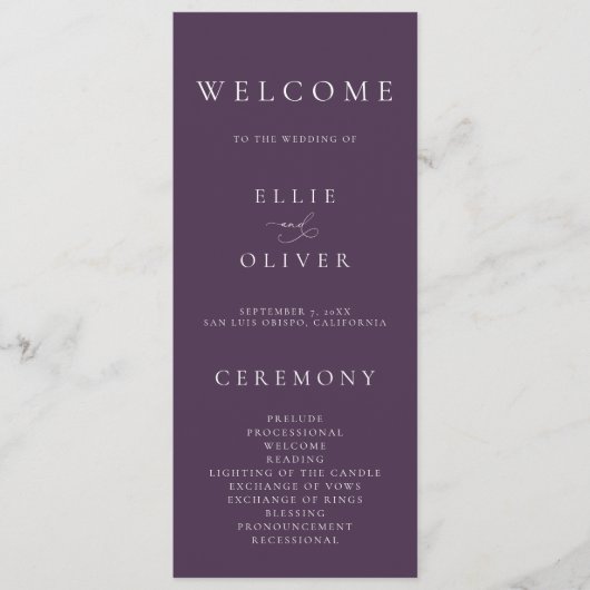 Boho Plum Paarse Elegante Minimalistische I Weddin Programma (Voorkant)